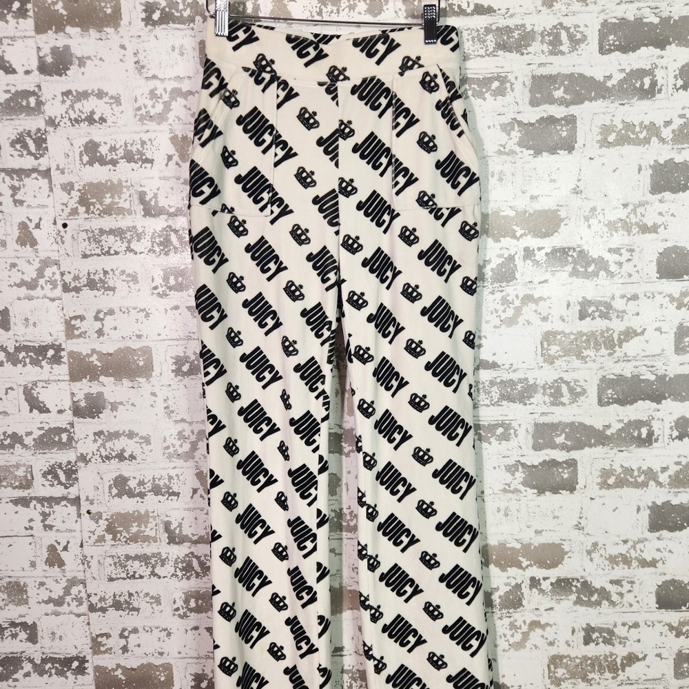 Juicy Couture Flare Pants Womens XS White Logo Print Y2K McBling Streetwear